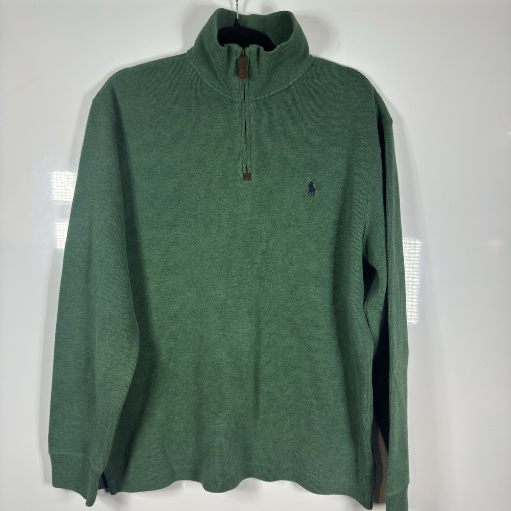 Polo Ralph Lauren Mens Green 100% Cotton Quarter Zip Sweater Pony Logo Size M